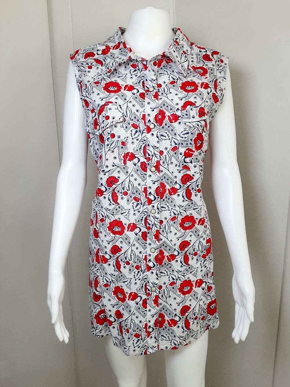WRANGLER Retro Red Floral Print Pearl Snap Sleeveless Western Shirt Sz XXL